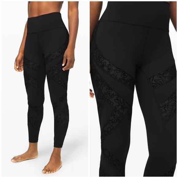 Lululemon Wunder Under High-Rise Tight Flocked 28 in. Black‎ 6 Floral Sheer Mesh - Picture 1 of 12